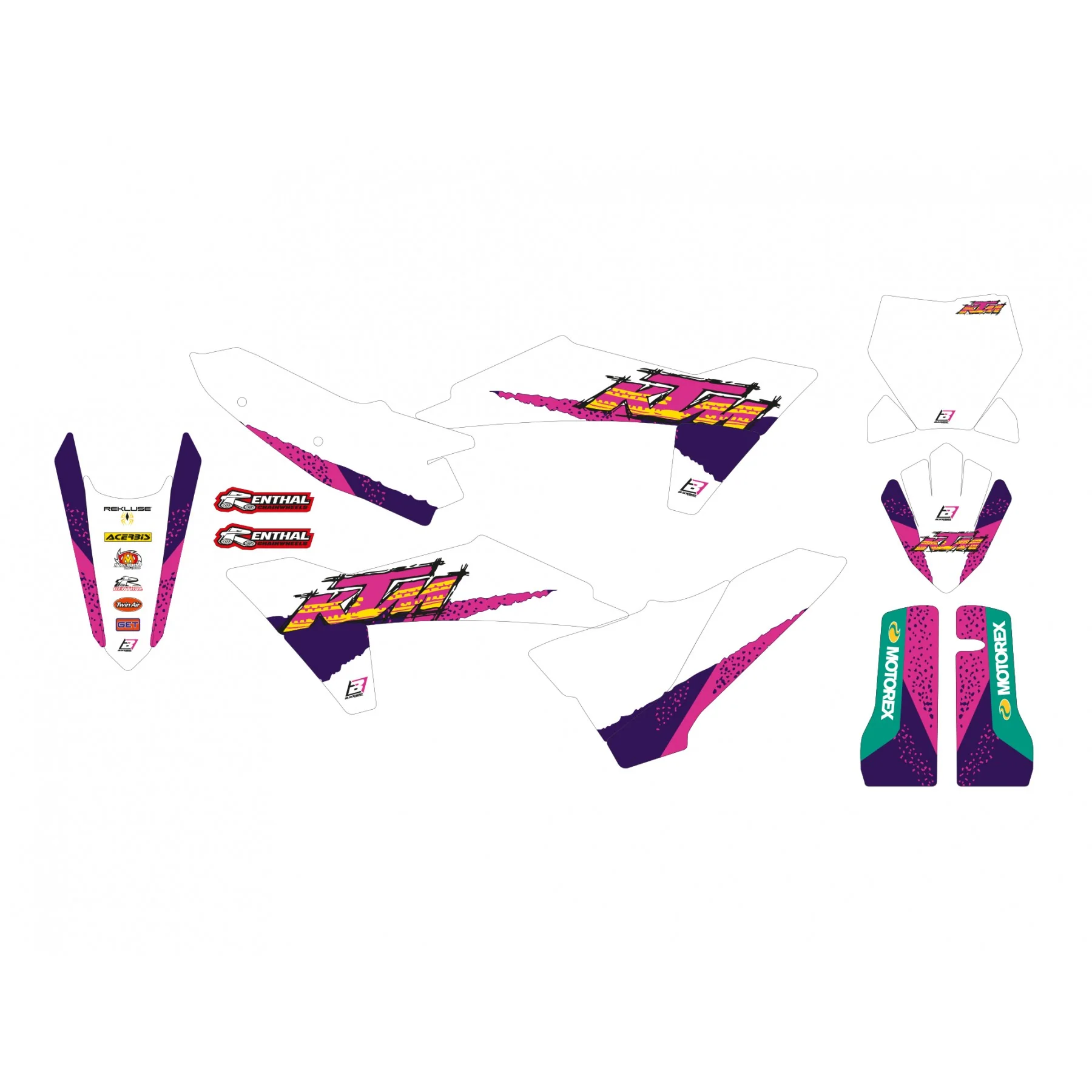 25-26 KTM SX/SXF RETRO PURPLE/PINK BLACKBIRD DECAL KIT, 2552AA - Image 2