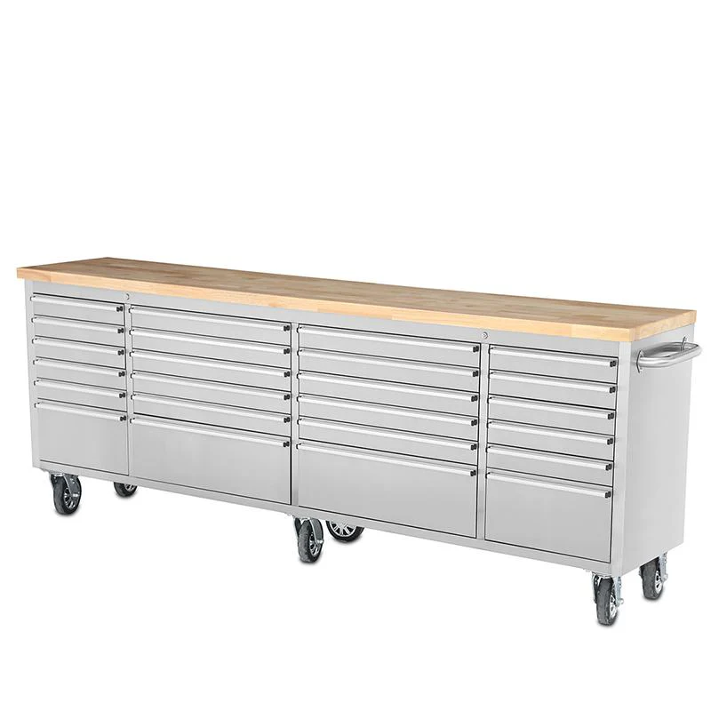 96 Brushed Stainless Steel 24 Drawer Tool Chest Solid Wooden Top - Image 2