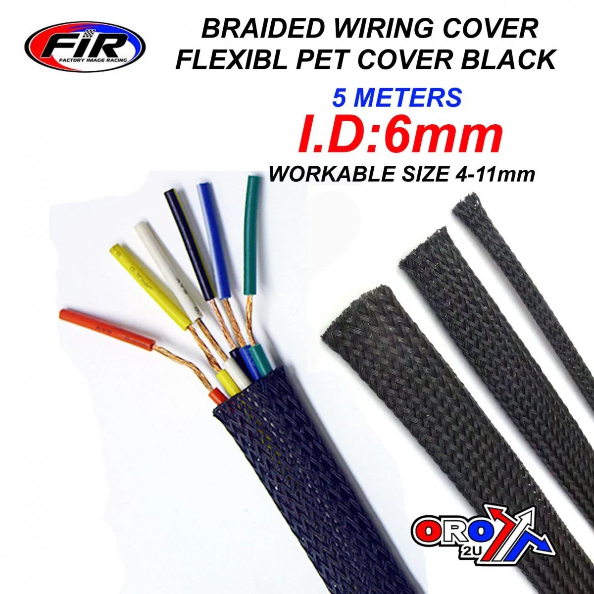 BRAIDED PET COVER 5MTR I.D6mm, FLEXIBL PET WIRING COVER BLACK