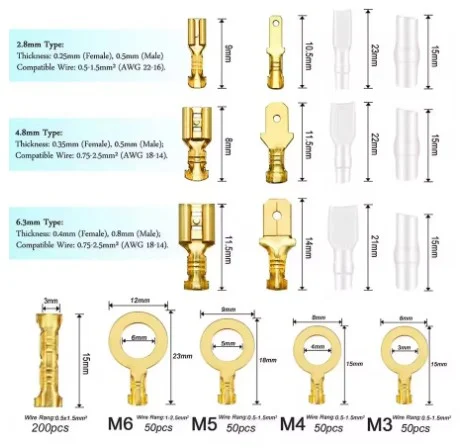 CRIMP TERMINALS KIT 2.8 4.8 6.3mm MALE AND FEMALE WIRE CONNECTOR INSULATED SLEEVES SN-48B - Image 2