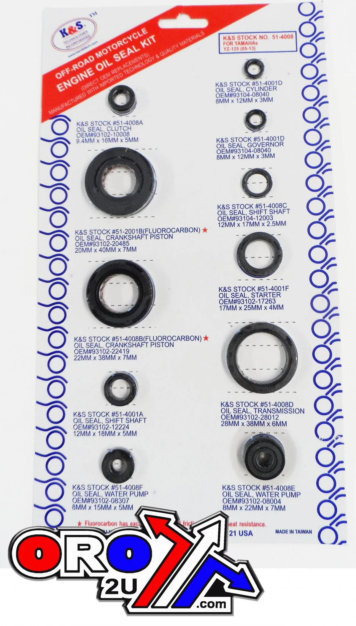 OIL SEAL SET ENGINE 05-19 YZ125, K&S 51-4008 - Image 3