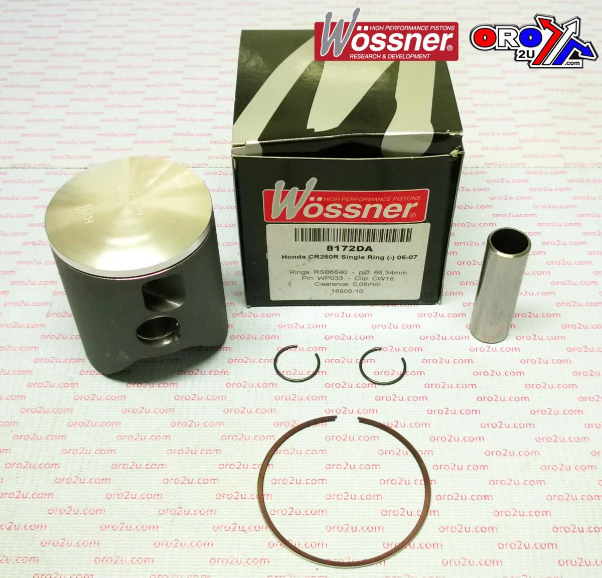 PISTON 05-07 CR250 66.40 1RING, WOSSNER 8172DB FORGED KIT - Image 2