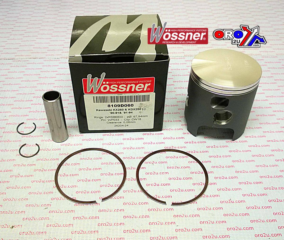 PISTON KIT 90-91 KX250 67.40 A, WOSSNER 8109DA KAWASAKI MX 13001-1345