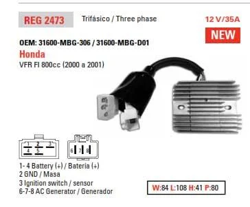 REGULATOR 31600-MBG-306, HONDA VFR800FI 00-01 ROAD, KL20-5300 ROAD - Image 6