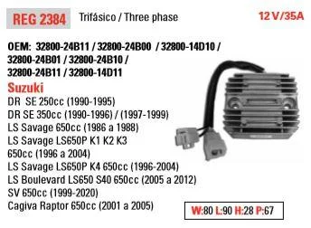 REGULATOR VOLTAGE 12V/35A 80mmX90mmX28mm 90-12 SUZUKI CAGIVA 250 350 650 DR SE LS SAVAGE LS BOULERVARD SV RAPTOR ASU6015 717835 - Image 2