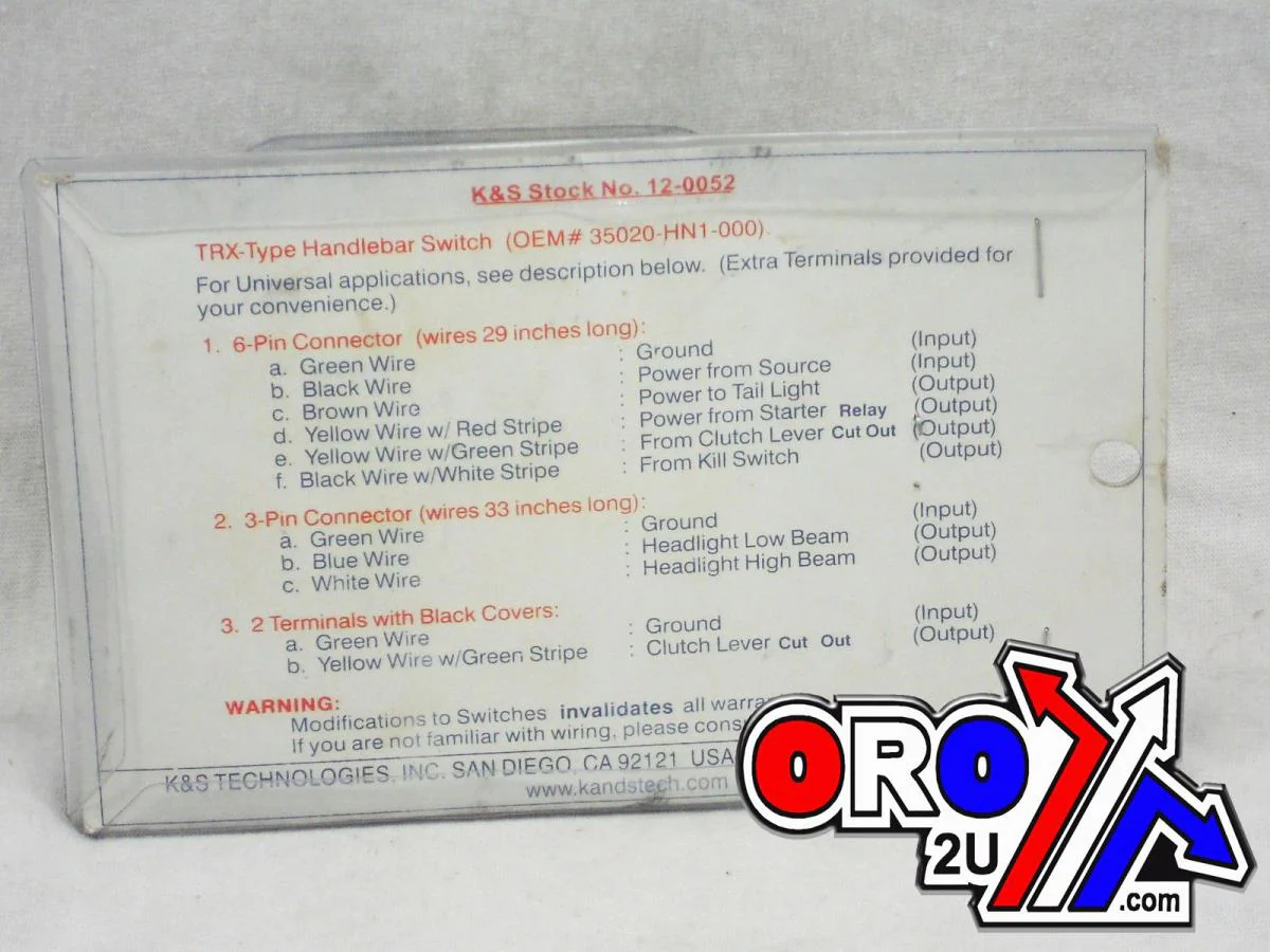 SWITCH LIGHT START, KILL, HONDA TRX 35020-HN1-00, K&S KS12-0052 - Image 4
