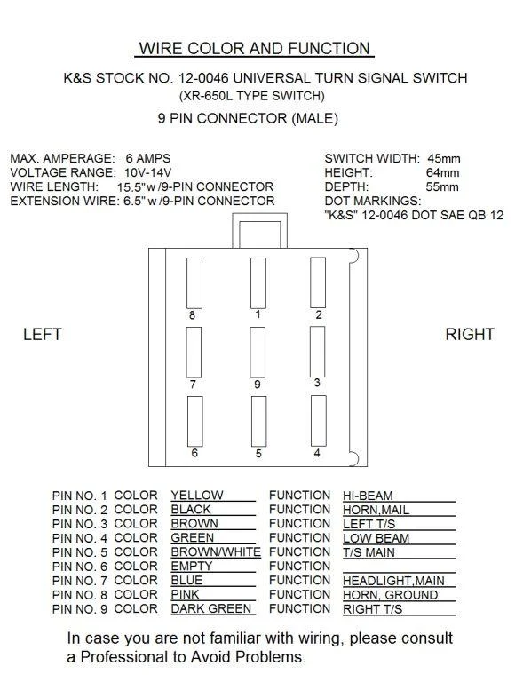 SWITCH UNIVERSAL 35020-MY6-670, HONDA XR650L TYPE, KS12-0046 - Image 2
