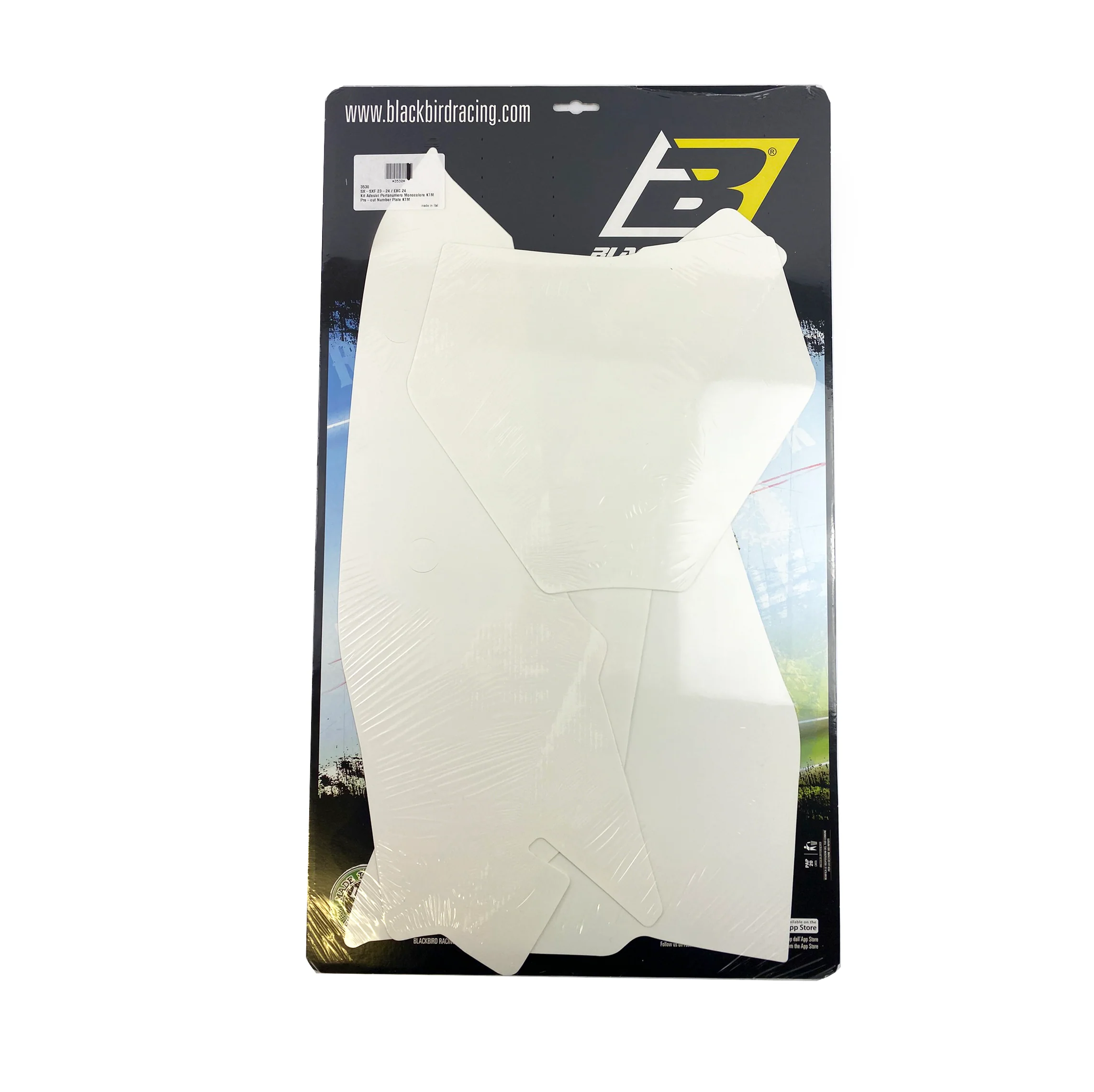 SX/SX-F 2023-25 KTM PRE CUT, BLACKBIRD 3530/10 WHITE, NUMBER BOARD BACKGROUNDS