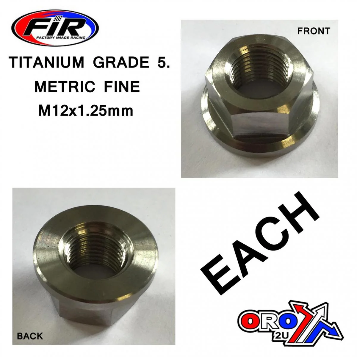 TITANIUM M12X1.25mm FLANGE NUT, TITANIUM GRADE 5 / EACH - Image 2