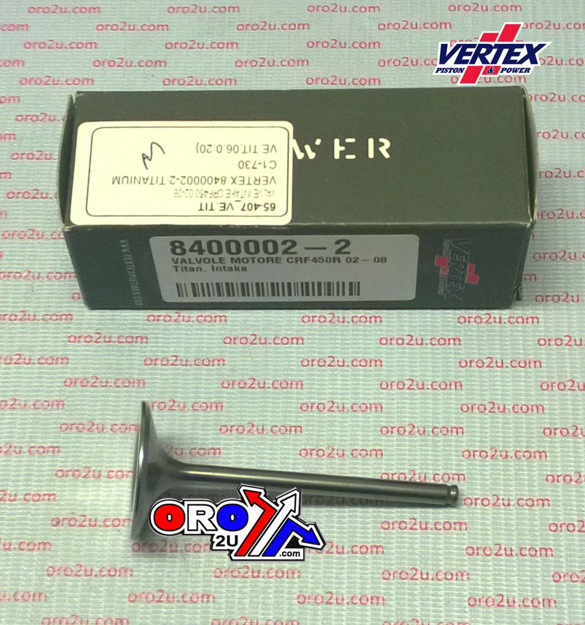 VALVE INTAKE TITANIUM, VERTEX 8400002-2 CRF450 02-08, 14711-MEB-670 TRX450 - Image 2
