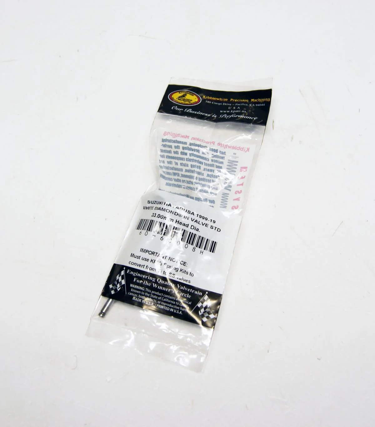 VALVE INTAKE WHITE DIAMOND GSX-R1300 99-19, KIBBLEWHITE 60-60008H HAYABUSA, 12911-24F00 SUZUKI ROAD - Image 2