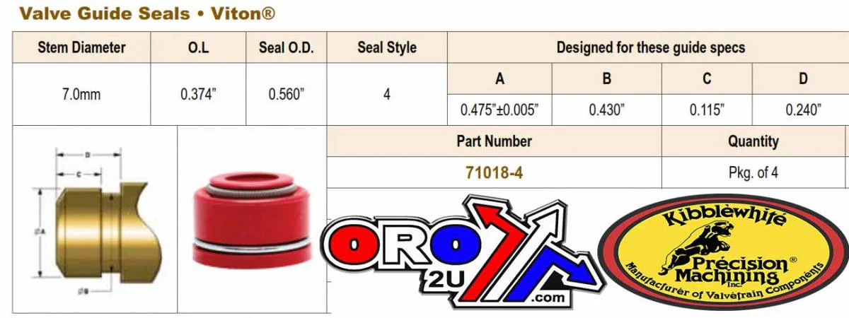VALVE SEALS 4 ROTAX 500/600, KIBBLEWHITE 71018-4 AIR COOLED - Image 2
